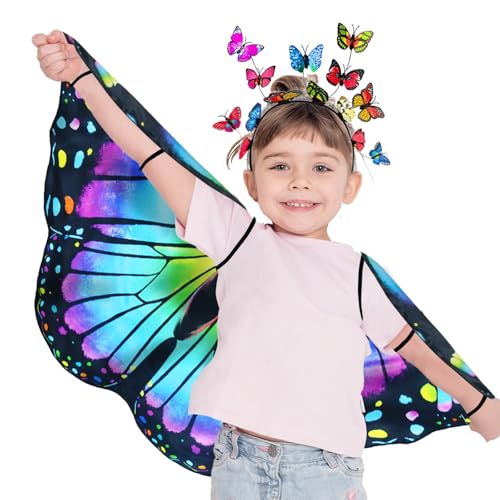 iROLWIN Doppelseitige Schmetterlingsflügel für Kleinkinder, Mädchen, Feen-Kostüm, Schmetterlings-Umhang, Stirnband, Halloween-Geschenke iROLWIN Doppelseitige Schmetterlingsflügel für Kleinkinder, Mädchen, Feen-Kostüm, Schmetterlings-Umhang, Stirnband, Halloween-Geschenke von iROLEWIN