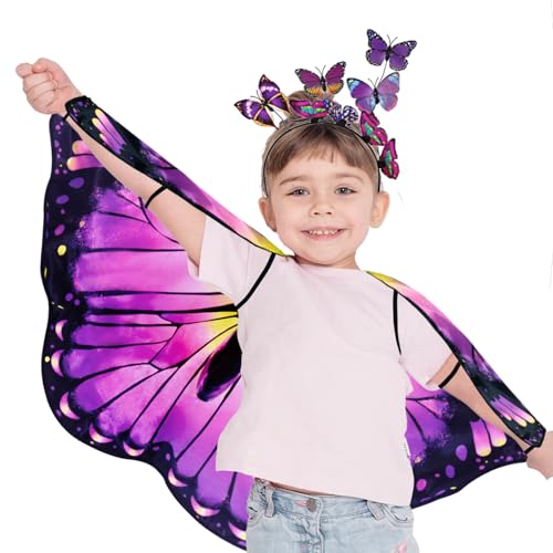 iROLWIN Doppelseitiger Schmetterlingsflügel für Kinder, Feenkostüm mit Schmetterlingsumhang, Stirnband für Halloween-Geschenke iROLWIN Doppelseitiger Schmetterlingsflügel für Kinder, Feenkostüm mit Schmetterlingsumhang, Stirnband für Halloween-Geschenke von iROLEWIN
