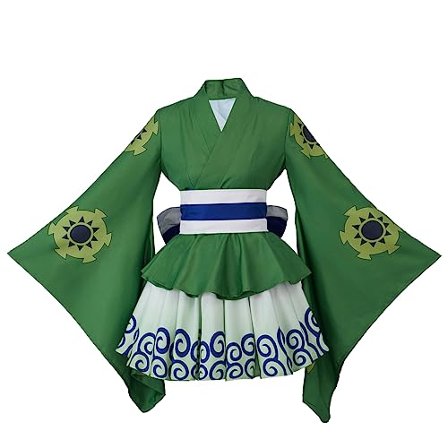 iSHOWcos Anime Roronoa Cosplay Kostüm Roronoa Kimono Kleid Weiblich Mädchen Lolita Outfits Halloween Anzug mit Gürtel (Grün, L) von iSHOWcos