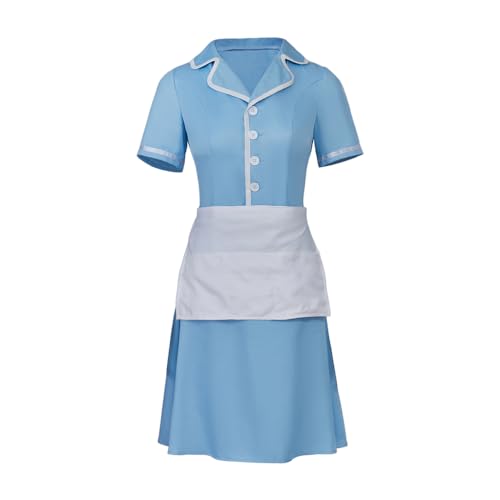 iSHOWcos Musikalische Kellnerin, Cosplay-Kostüm, Damen, blaues Dienstmädchenkleid, Uniform mit Schürze, Outfit (Blau, XXXL) von iSHOWcos