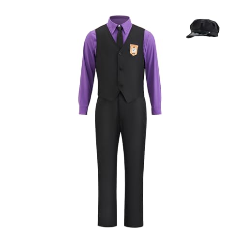 iSHOWcos Purple Guy Cosplay-Kostüm für Herren, violettes Hemd und schwarze Weste, Hose, Anzug mit Hut, Halloween-Outfit (klein) von iSHOWcos