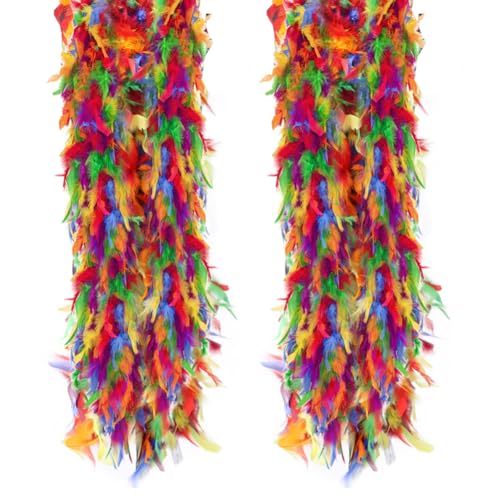 iSpchen 2M Bunte Feder Boa Flauschige Federboa Turkey Feather Boas Dekorieren Federboa Streifen Flauschige Federstreifen für Hochzeit Party Karneval Halloween Weihnachten Kostüm von iSpchen