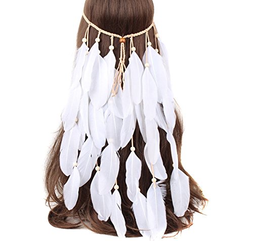 ZUMUii Butterme Festival Hochzeit Feder Stirnband Mädchen Hippie Boho Feder Seil Krone Kopfschmuck Haar Zusätze Boho für Abendkleider Halloween (#2) von iSpchen