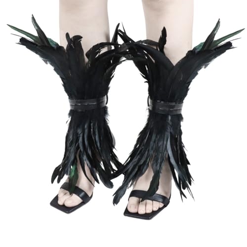 iSpchen Feder Fuß Armband Fußbesatz Socken verstellbare Leder Knöchel Manschette Plume Knöchelwickel Zubehör Feder Armband Leder Gothic Halloween Kostüm 1920er Federhandzubehör Party Maskerade von iSpchen