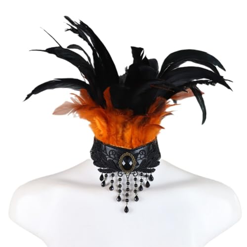 iSpchen Gothic Federkragen Halsband Natürlichen Feder Federboa Choker Kragen Halloween Schal Cape Party Kostüm 1920er Flapper Spitze Federhandzubehör Party Maskerade von iSpchen