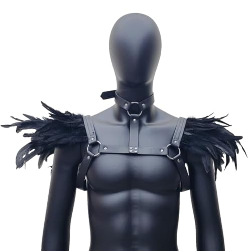 iSpchen Gotisch Halloween Shrug Kragen langer Federumhangn Umwickelter Schal Victorian Schulterzucken Federumhang Achselzucken Schulterumhang Federumhang Maskerade schwarzes Leder Schwarz von iSpchen