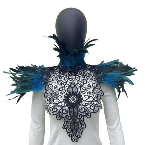 iSpchen Gotisch Schal Halloween Shrug Kragen langer Federumhangn Umwickelter Schulterumhang Victorian Schulterzucken Federumhang Achselzucken Schulterumhang Maskerade Spitze Blauer See von iSpchen