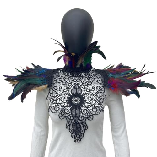 iSpchen Gotisch Schal Halloween Shrug Kragen langer Federumhangn Umwickelter Schulterumhang Victorian Schulterzucken Federumhang Achselzucken Schulterumhang Maskerade Spitze Bunt von iSpchen