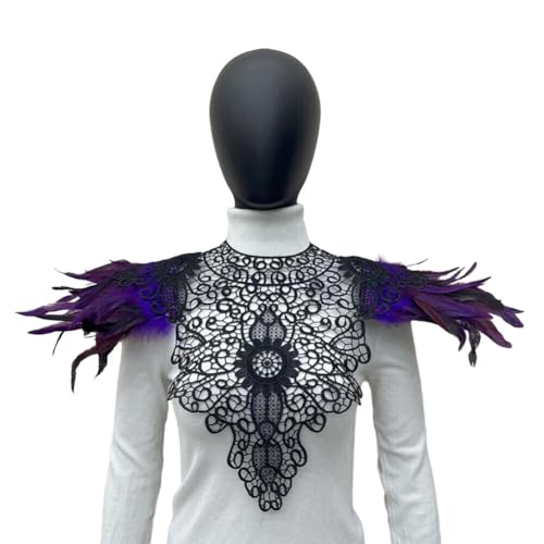 iSpchen Gotisch Schulterumhang Halloween Shrug Kragen langer Federumhangn Umwickelter Spitze Victorian Schulterzucken Federumhang Achselzucken Stola Federumhang Maskerade Kostüm Lila von iSpchen