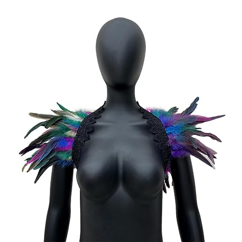 iSpchen Natural Feather Schal Halloween Shrug Poncho Kragen langer Federn Pythonschlangen umwickelter Schal Ponchorock Schulterzucken Feder Cape Stola Halloween Maskerade Kostüm Federschal #5 von iSpchen