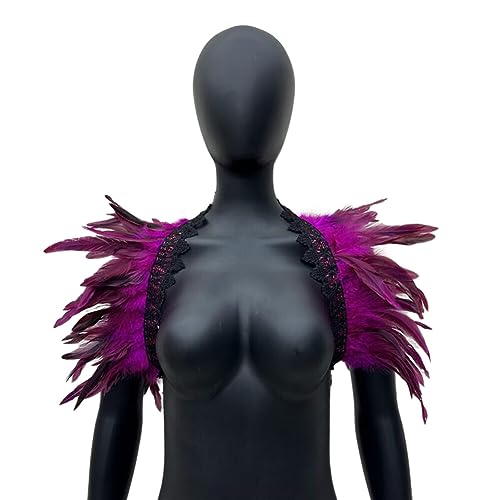 iSpchen Natural Feather Schal Halloween Shrug Poncho Kragen langer Federn Pythonschlangen umwickelter Schal Ponchorock Schulterzucken Feder Cape Stola Halloween Maskerade Kostüm Federschal #6 von iSpchen