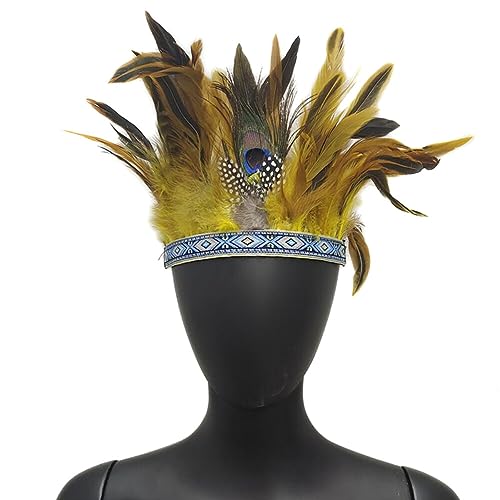 iSpchen Pineapple Traditioneller Indianer Inspirierter Kopfschmuck handgefertigt traditionellen Nordamerikanischer Erwachsene Feder Requisiten Art Kopfbedeckung Party Karneval Festival Gelb von iSpchen