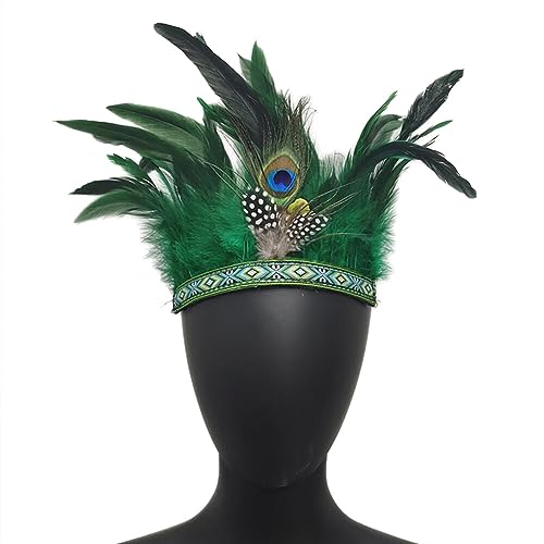 iSpchen Pineapple Traditioneller Indianer Inspirierter Kopfschmuck handgefertigt traditionellen Nordamerikanischer Erwachsene Feder Requisiten Art Kopfbedeckung Party Karneval Festival Grün von iSpchen