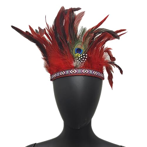 iSpchen Pineapple Traditioneller Indianer Inspirierter Kopfschmuck handgefertigt traditionellen Nordamerikanischer Erwachsene Feder Requisiten Art Kopfbedeckung Party Karneval Festival Rot von iSpchen