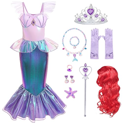 iTVTi Meerjungfrauenkostüm für kleine Mädchen, Arielle, Prinzessin, mit Zubehör, Perücke, Geburtstagsparty, Halloween, Cosplay, Rosa, 2–3 Jahre (Etikett 100) von iTVTi