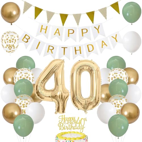 40. Geburtstag Dekoration Salbeigrüne, Grün Gold Luftballon Deko 40. Geburtstag mit Zahl 40 Folienballon, Happy Birthday Banner, Tortendeko für 40. Happy Birthday Deko Frau Mann 40. Geburtstag Dekoration Salbeigrüne, Grün Gold Luftballon Deko 40. Geburtstag mit Zahl 40 Folienballon, Happy Birthday Banner, Tortendeko für 40. Happy Birthday Deko Frau Mann von iWheat
