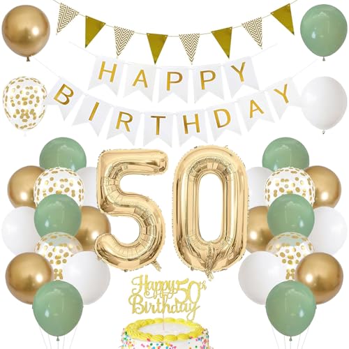 50. Geburtstag Dekoration Salbeigrüne, Grün Gold Luftballon Deko 50. Geburtstag mit Zahl 50 Folienballon, Happy Birthday Banner, Tortendeko für 50. Happy Birthday Deko Frau Mann 50. Geburtstag Dekoration Salbeigrüne, Grün Gold Luftballon Deko 50. Geburtstag mit Zahl 50 Folienballon, Happy Birthday Banner, Tortendeko für 50. Happy Birthday Deko Frau Mann von iWheat