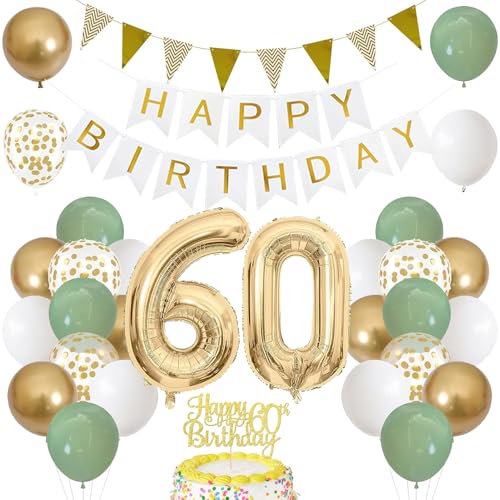 60. Geburtstag Dekoration Salbeigrüne, Grün Gold Luftballon Deko 60. Geburtstag mit Zahl 60 Folienballon, Happy Birthday Banner, Tortendeko für 60. Happy Birthday Deko Frau Mann 60. Geburtstag Dekoration Salbeigrüne, Grün Gold Luftballon Deko 60. Geburtstag mit Zahl 60 Folienballon, Happy Birthday Banner, Tortendeko für 60. Happy Birthday Deko Frau Mann von iWheat