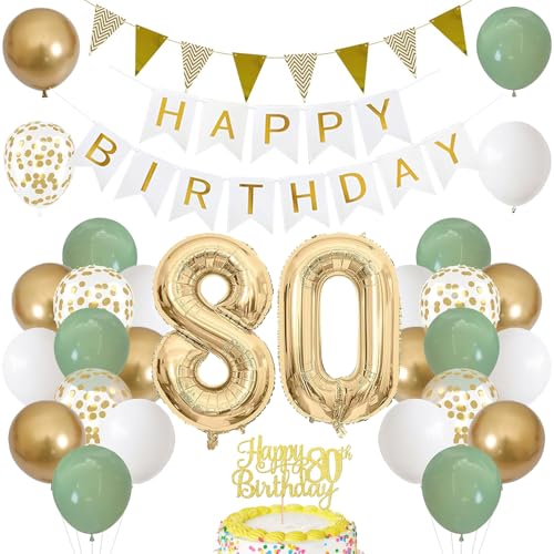80. Geburtstag Dekoration Salbeigrüne, Grün Gold Luftballon Deko 80. Geburtstag mit Zahl 80 Folienballon, Happy Birthday Banner, Tortendeko für 80. Happy Birthday Deko Frau Mann 80. Geburtstag Dekoration Salbeigrüne, Grün Gold Luftballon Deko 80. Geburtstag mit Zahl 80 Folienballon, Happy Birthday Banner, Tortendeko für 80. Happy Birthday Deko Frau Mann von iWheat