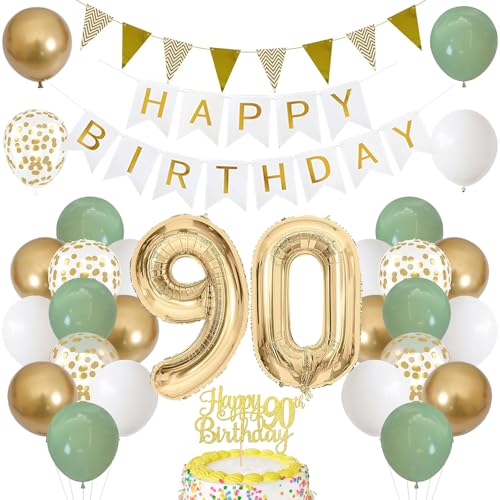 90. Geburtstag Dekoration Salbeigrüne, Grün Gold Luftballon Deko 90. Geburtstag mit Zahl 90 Folienballon, Happy Birthday Banner, Tortendeko für 90. Happy Birthday Deko Frau Mann 90. Geburtstag Dekoration Salbeigrüne, Grün Gold Luftballon Deko 90. Geburtstag mit Zahl 90 Folienballon, Happy Birthday Banner, Tortendeko für 90. Happy Birthday Deko Frau Mann von iWheat