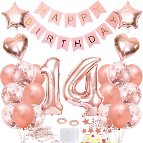 Luftballon 14. Geburtstag Roségold, Geburtstagdeko 14 Jahr Mädchen, Ballon 14. Geburtstag, Folienballon Zahl 14, Happy Birthday Banner Dekoration, Rosegold Party Deko Geschenk für 14 Jahre Mädchen Luftballon 14. Geburtstag Roségold, Geburtstagdeko 14 Jahr Mädchen, Ballon 14. Geburtstag, Folienballon Zahl 14, Happy Birthday Banner Dekoration, Rosegold Party Deko Geschenk für 14 Jahre Mädchen von iWheat