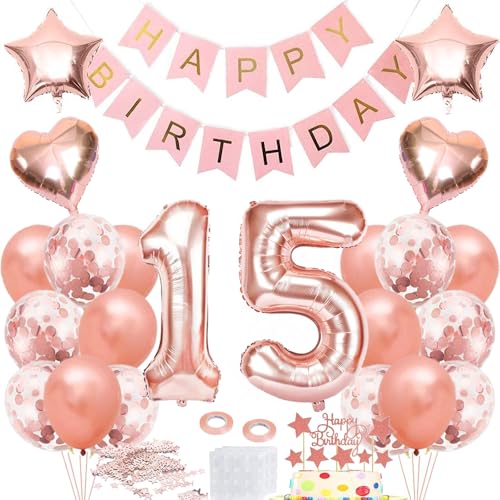 Luftballon 15. Geburtstag Roségold, Geburtstagdeko 15 Jahr Mädchen, Ballon 15. Geburtstag, Folienballon Zahl 15, Happy Birthday Banner Dekoration, Rosegold Party Deko Geschenk für 15 Jahre Mädchen Luftballon 15. Geburtstag Roségold, Geburtstagdeko 15 Jahr Mädchen, Ballon 15. Geburtstag, Folienballon Zahl 15, Happy Birthday Banner Dekoration, Rosegold Party Deko Geschenk für 15 Jahre Mädchen von iWheat