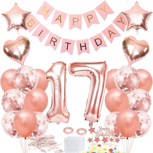 Luftballon 17. Geburtstag Roségold, Geburtstagdeko 17 Jahr Mädchen, Ballon 17. Geburtstag, Folienballon Zahl 17, Happy Birthday Banner Dekoration, Rosegold Party Deko Geschenk für 17 Jahre Mädchen Luftballon 17. Geburtstag Roségold, Geburtstagdeko 17 Jahr Mädchen, Ballon 17. Geburtstag, Folienballon Zahl 17, Happy Birthday Banner Dekoration, Rosegold Party Deko Geschenk für 17 Jahre Mädchen von iWheat