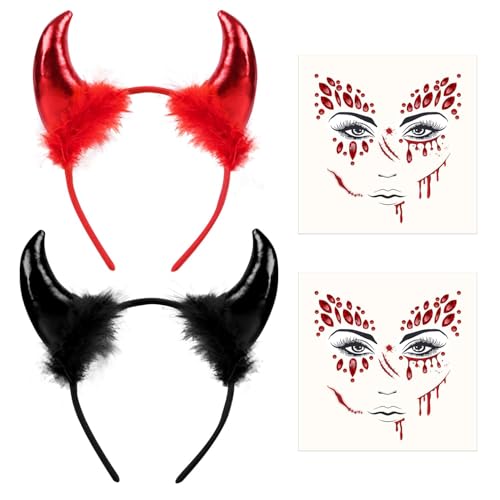 iZoeL 2Stk Haarreifen Teufelshörner Teufelsohren Teufel Tattoos Teufel Kostüm Accessoire, Damen Kinder Faschingkostüme Karneval Mottoparty Halloween Kostüm iZoeL 2Stk Haarreifen Teufelshörner Teufelsohren Teufel Tattoos Teufel Kostüm Accessoire, Damen Kinder Faschingkostüme Karneval Mottoparty Halloween Kostüm von iZoeL