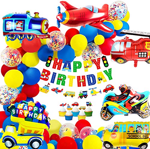 iZoeL Geburtstagsdeko Junge Folienballon Feuerwehrfahrzeuge Truck Happy Birthday Banner Girlande Tortendeko 32pcs Ballons Kindergeburtstag Partydeko von iZoeL