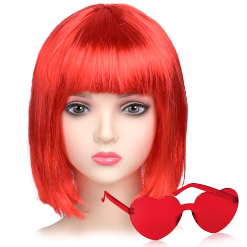 iZoeL Bob Perücke Kurze Bob Wig Damen Rot Haar Perücken Gerade mit Flach Pony 80er 70er Jahre Perücke Brille Karneval Fasching Cosplay Perücke iZoeL Bob Perücke Kurze Bob Wig Damen Rot Haar Perücken Gerade mit Flach Pony 80er 70er Jahre Perücke Brille Karneval Fasching Cosplay Perücke von iZoeL