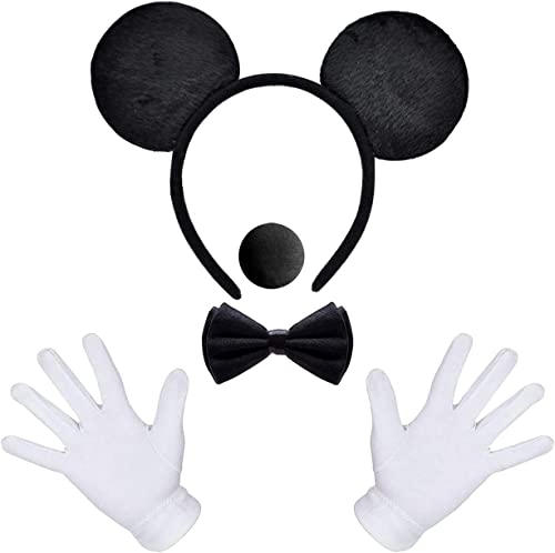 iZoeL Damen Maus Mouse Kostüm Haarreifen mit Maus Ohren + Handschuhe + Nase+Krawatte für Fasching Karneval Motto Cosplay Party von iZoeL