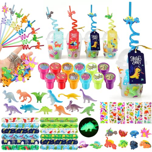 iZoeL Dinosaurre Spielzeug Pinata Dinosaurier, 12 Gabeletts Strohdinosaurier, Armband Clake Figur Dinosaurier Dinosaurier Aufkleber, Dinosaurier Geburtstag Dinosaurierdekoration von iZoeL