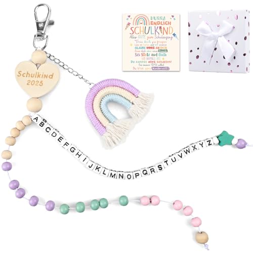 iZoeL Einschulung Geschenk Mädchen Rechenkette 2025 Schulkind Geschenk Schultüte Füllung Schulanfang Geschenk Glücksbringer mit Grußkarte Geschenkbox （Lila） von iZoeL