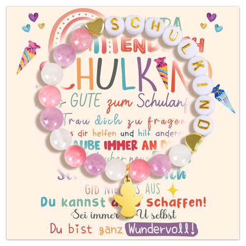 iZoeL Einschulung Geschenk Mädchen Schutzengel Ärmbänder lila 2025 Schulkind Schultüte Füllung Schulanfang Geschenk Glücksbringer mit Grußkarte Geschenkbox von iZoeL