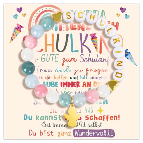 iZoeL Einschulung Geschenk Mädchen Schutzengel Geschenk Grün 2025 Schulkind Schultüte Füllung Schulanfang Geschenk Armband Glücksbringer mit Grußkarte Geschenkbox von iZoeL