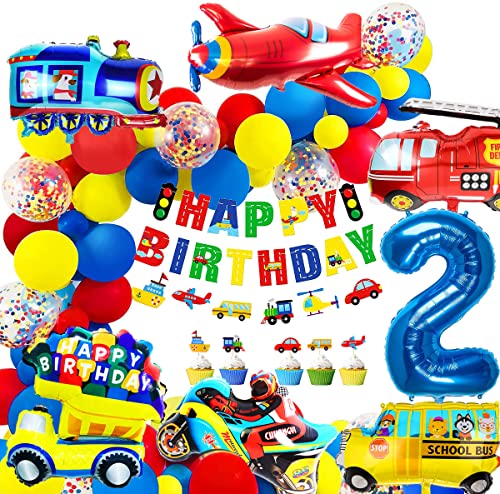 iZoeL Geburtstagsdeko Jungen 2 Jahr Folienballon Kindergeburtstag Deko Feuerwehrfahrzeuge Truck Happy Birthday Banner Girlande Cars Motorrad Luftballons Tortendeko 32pcs Ballons Kindergeburtstag Party von iZoeL