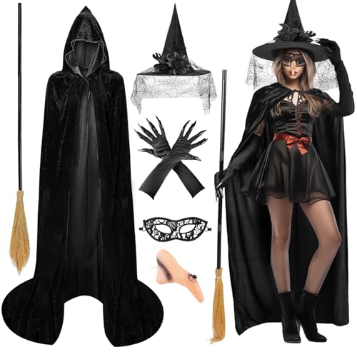 iZoeL Halloween Hexenkostüm Damen Hexenhut, Hexenumhang 170cm, Hexenbesen, Hexen Silikon Nase, Hexehandschuhe,Mask Halloween Kostüm Accessorie, Karneval Fasching Mottoparty Kostüm für Damen Frauen iZoeL Halloween Hexenkostüm Damen Hexenhut, Hexenumhang 170cm, Hexenbesen, Hexen Silikon Nase, Hexehandschuhe,Mask Halloween Kostüm Accessorie, Karneval Fasching Mottoparty Kostüm für Damen Frauen von iZoeL