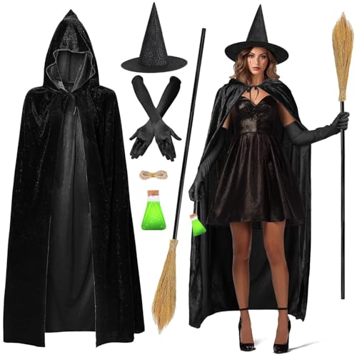 iZoeL Halloween Hexenkostüm Damen Hexenhut Hexenumhang 170cm Hexenbesen, Halloween Hexehandschuhe,Hexen Trankflasche Kanerval Fasching Mottoparty Teufel Kostüm für Damen Frauen iZoeL Halloween Hexenkostüm Damen Hexenhut Hexenumhang 170cm Hexenbesen, Halloween Hexehandschuhe,Hexen Trankflasche Kanerval Fasching Mottoparty Teufel Kostüm für Damen Frauen von iZoeL