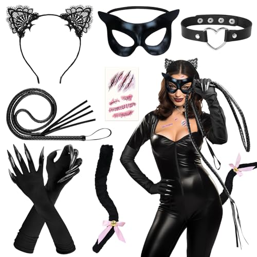 iZoeL Halloween Katzenkostüm Damen, Katzenohren Haarreif Halskette Katze Schwanz Katzemask leine Handschuhe Katze Kostüm Accessorie, Karneval Fasching Halloween Mottoparty Damen Kostüm iZoeL Halloween Katzenkostüm Damen, Katzenohren Haarreif Halskette Katze Schwanz Katzemask leine Handschuhe Katze Kostüm Accessorie, Karneval Fasching Halloween Mottoparty Damen Kostüm von iZoeL