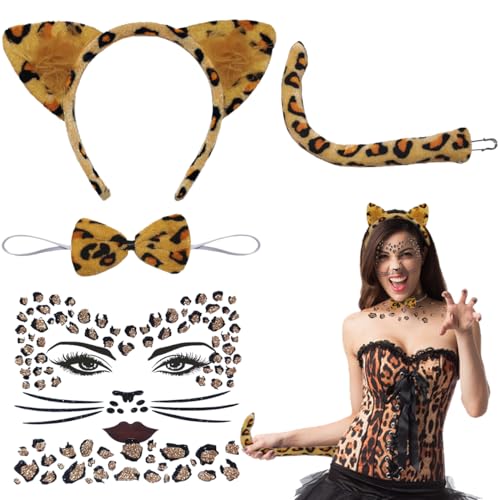 iZoeL Karneval Leoparden Kostüm für Damen und Kinder - Ohren Haarreif, Schwanz, Fliege, Gesichtstattoo - Tier Kostüm Accessoires für Halloween, Mottoparty iZoeL Karneval Leoparden Kostüm für Damen und Kinder - Ohren Haarreif, Schwanz, Fliege, Gesichtstattoo - Tier Kostüm Accessoires für Halloween, Mottoparty von iZoeL