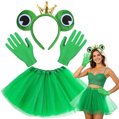 iZoeL Frosch Kostüm Damen Kinder, Frosch Ohren Haarreif Frosch Tutu Rock Handschuhe Karneval Kostüm Accessorie, Damen Kinder Frosch Oufit Fasching Mottoparty kostüm von iZoeL