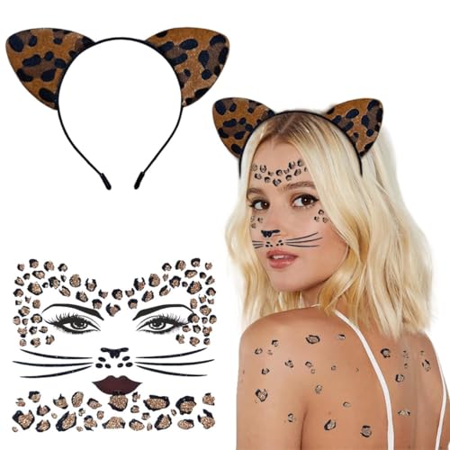 iZoeL Leoparden Kostüm Damen Kinder, Leoparden Ohren Haarreif Leoparden Gesichtstattoo Karneval kostüm Accessorie, Tier kostüm Damen Kinder Karneval Fasching Halloween Mottoparty kostüm iZoeL Leoparden Kostüm Damen Kinder, Leoparden Ohren Haarreif Leoparden Gesichtstattoo Karneval kostüm Accessorie, Tier kostüm Damen Kinder Karneval Fasching Halloween Mottoparty kostüm von iZoeL