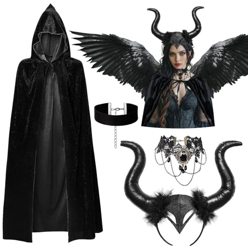 iZoeL Malefiecent Kostüm Teufel kostüm Damen, Teufel Umhang Teufelshörner Haarreif Gothic Spitze Halskette Karneval kostüm Accessorie, Damen outfit Karneval Fasching Mottoparty Kostüm iZoeL Malefiecent Kostüm Teufel kostüm Damen, Teufel Umhang Teufelshörner Haarreif Gothic Spitze Halskette Karneval kostüm Accessorie, Damen outfit Karneval Fasching Mottoparty Kostüm von iZoeL