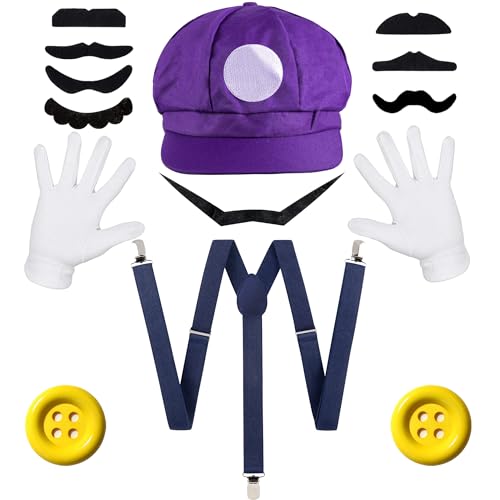 iZoeL Mario Kostüm Accessories, lila Mario Mütze Hut Schnurrbart Handschuhe Knöpfe HosenträgerHerren Damen Faschingkostüme Karneval Halloween Cosplay Mottoparty Kostüm iZoeL Mario Kostüm Accessories, lila Mario Mütze Hut Schnurrbart Handschuhe Knöpfe HosenträgerHerren Damen Faschingkostüme Karneval Halloween Cosplay Mottoparty Kostüm von iZoeL