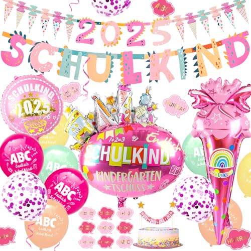 iZoeL SCHULKIND 2025 Deko Einschulung Mädchen, SCHULKIND Girlande + 2025 Zuckertüten Girlande + SCHULKIND Folienballon + 15 Luftballon + 16 Konfetti Schulanfang Schuleinführung Deko iZoeL SCHULKIND 2025 Deko Einschulung Mädchen, SCHULKIND Girlande + 2025 Zuckertüten Girlande + SCHULKIND Folienballon + 15 Luftballon + 16 Konfetti Schulanfang Schuleinführung Deko von iZoeL