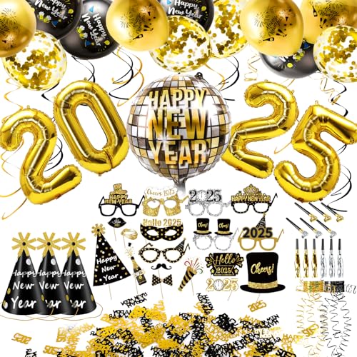 iZoeL Silvester Deko 2025 Party Set Gold Folienballon 2025 Happy New Year Deko Banner Luftballon Silvester Fotorequisiten Partytröten Metalic Luftschlangen Konfetti Spiral Neujahr Partydeko 2023 iZoeL Silvester Deko 2025 Party Set Gold Folienballon 2025 Happy New Year Deko Banner Luftballon Silvester Fotorequisiten Partytröten Metalic Luftschlangen Konfetti Spiral Neujahr Partydeko 2023 von iZoeL