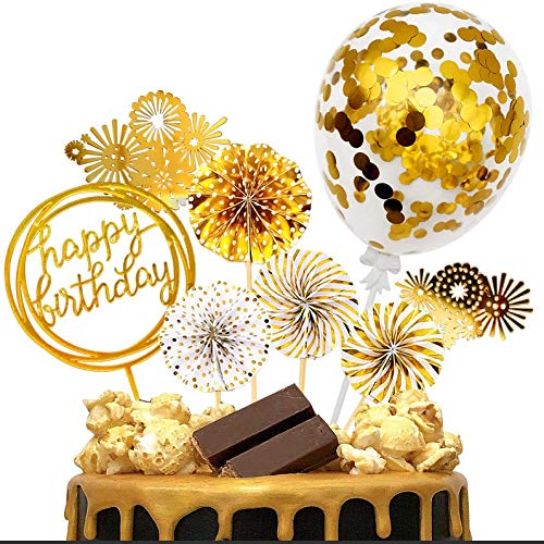 iZoeL Tortendeko Gold Happy Birthday Topper Golden Konfetti Luftballon Feuerwerk Papierfächer Kuchendeko Geburtstagstorte iZoeL Tortendeko Gold Happy Birthday Topper Golden Konfetti Luftballon Feuerwerk Papierfächer Kuchendeko Geburtstagstorte von iZoeL