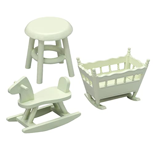 1 Satz Puppenhausmöbel Stütze Transporter Outfits Kniestuhl Miniatur-Puppenkrippe Sitz holzspielzeug holzspielsachen entzückendes Holzpferd Miniaturwiege hölzern Light Green ibasenice von ibasenice