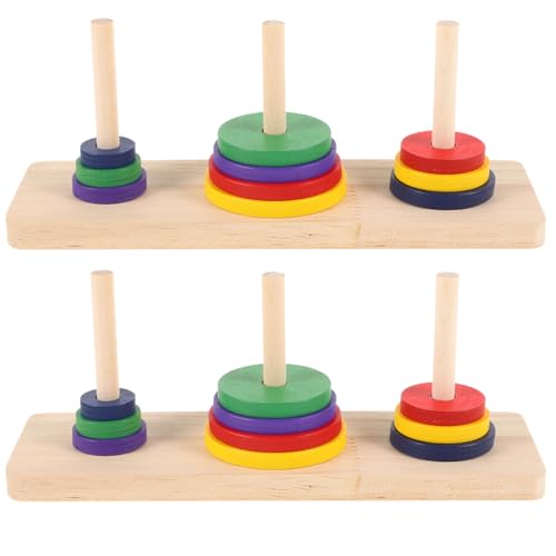 Holzturm von Hanoi Puzzle-Spiel, mehrfarbiges Logikspielzeug für Erwachsene und Kinder, 19 x 8 x 12 cm, Gehirn-Teaser für Heimdekoration und Partyspaß, 2 Stück von ibasenice