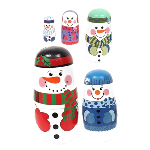 ibasenice 1 Satz 5-lagige Schneemann-Matroschka russische Puppen Russian doll Geschenkidee Schneemann-Nistpuppe Weihnachtsverschachtelungspuppenverzierung Weihnachtspuppe aus Holz von ibasenice